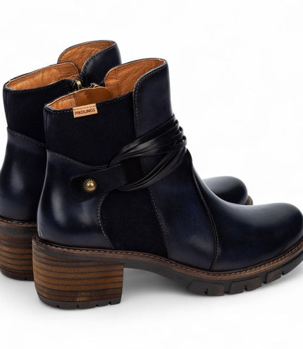 Pikolinos Women's Blue Leather Zipped Heel Ankle Boots - San Sebastia