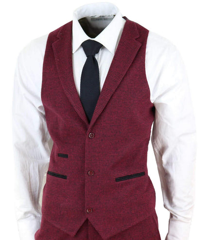 Mens 3 Piece Tweed Suit Wool Burgundy Black 1920s Authentic 1920s Blinders Suit Retro Classic