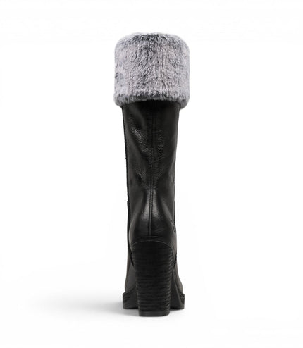 Windsorsmith Womens Mid Calf Black Leather High Heel Fur Boots - Lovestruck