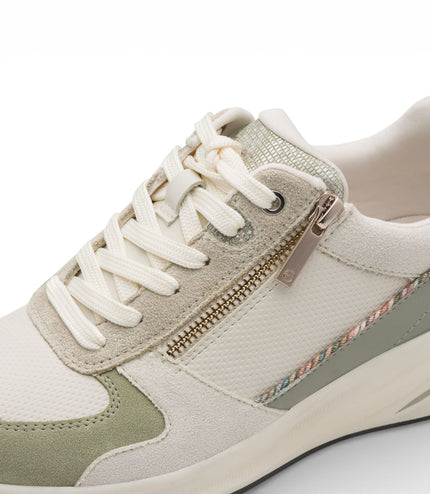 Tamaris Women's White Green Platform Trainers Sneaker Zip Lace-Up Running Shoes