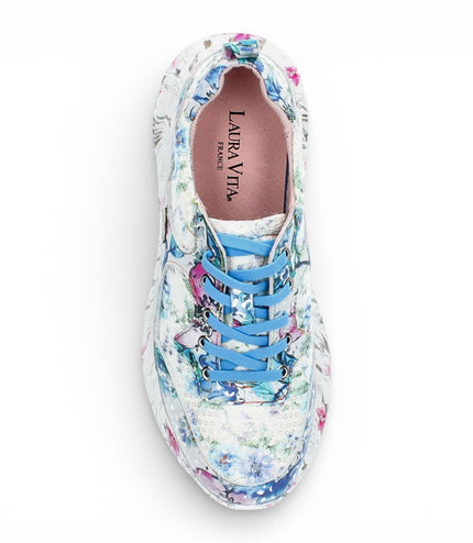 Laura Vita Women's Sofiao 07 Floral Leather Trainers Platform Sneaker Shoes - Blue