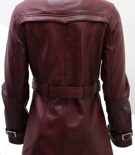 Womens Nappa Leather Trench Coat-Mosul - Burgundy
