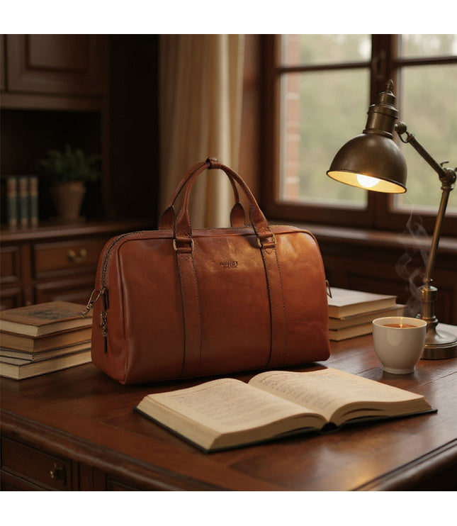 Vintage Genuine Leather Tan Holdall Duffle Gym Travel Bag - Atlas