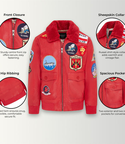 Mens A2 Top Gun Leather Bomber Jacket-Camborne - Red