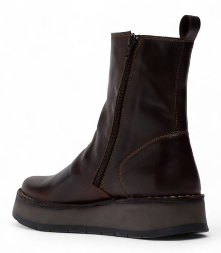 Fly London Womens Dark Brown Reno053Fly Leather Zip Up Platform Comfort Ankle Boots
