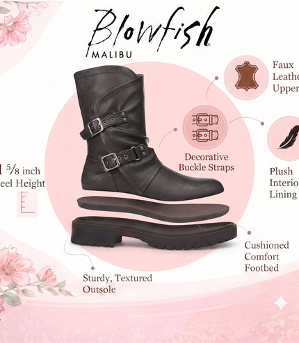 Blowfish Malibu Women's Wine Faux Leather Mid-Calf Biker Boots - Venice-2