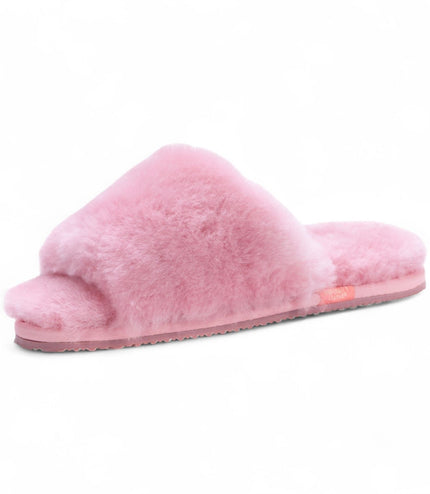 Women's Sheepskin Slippers Pink Warm Winter Fur Sliders - Nordic