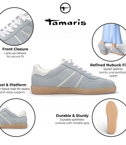 Tamaris Women's Blue White Leather Trainers Sneaker Shoes