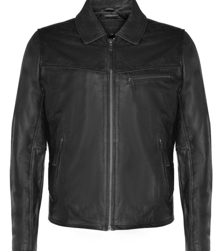 Men's Harrington Cow Hide Leather  Leather Jacket-Lima - Black