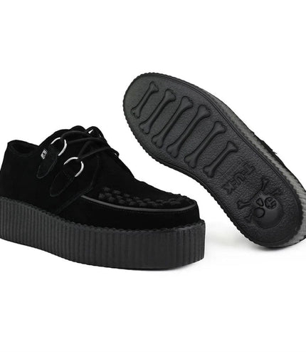 TUK Viva High Creeper Black Suede Platform Lace-Up Goth Shoes - AV7757