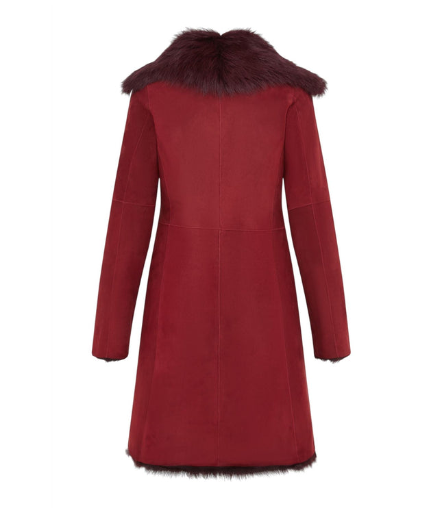 Womens Toscana Sheepskin Suede Trench Coat-Tbilisi - Burgundy