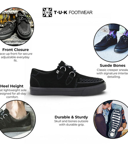 TUK Pointed Creeper Sneaker Black Suede Platform Shoes - A9178