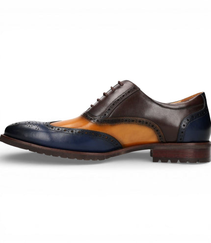 Lorenzo Conti Men's Blue Brown Leather Brogue Oxford DressShoes - Antonin 01