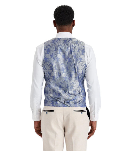 Men's Check Cream Blazer Navy Waistcoat Wedding 3 Piece Suit - Regent