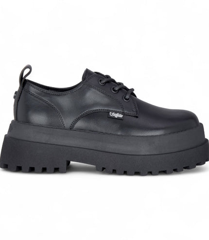 Buffalo Women's Black Lace-Up Chunky Platform Derby Shoes - Pluto
