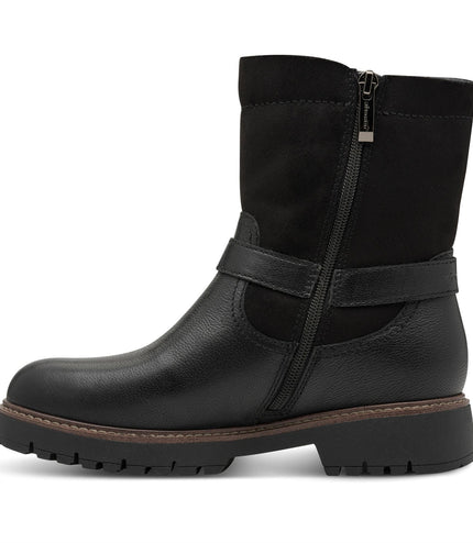 Tamaris Womens Winter Black Leather Buckle Zip Biker Ankle Boots