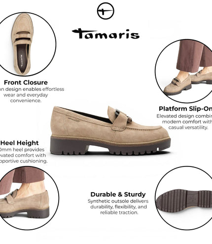 Tamaris Women's Beige Suede Leather Loafer Casual Shoes - 24722-43