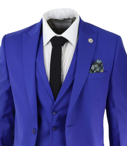 Mens 3 Piece Royal Blue Tailored Fit Complete Suit Best Man Groom Prom Wedding