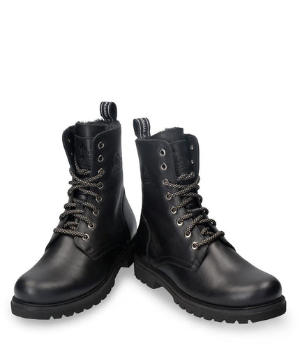 Panama Jack Women's Frisia B1 Black Waterproof Leather Combat Boots