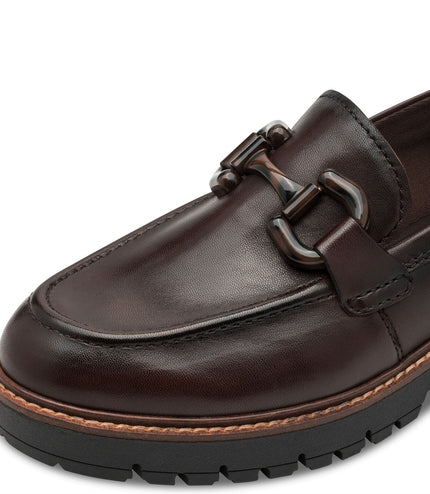 Tamaris Womens Mocca Brown Leather Loafers Slip-On Platform Shoes