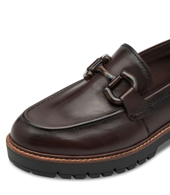 Tamaris Womens Mocca Brown Leather Loafers Slip-On Platform Shoes