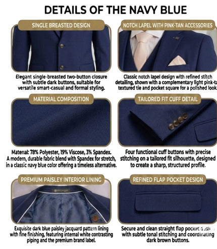 Men's Navy Tailored Fit Formal Blazer Jacket - Belmount