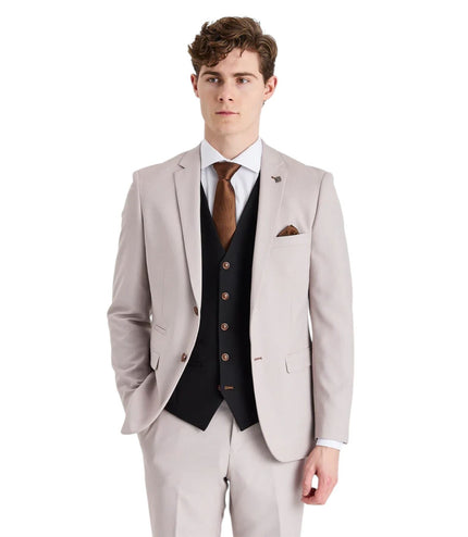 Mens Cream Suit with Black Waistcoat 3 Piece Wedding Suit - Mayfair