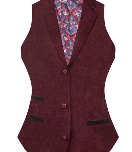 Womens 1920s Wine Wool Classic Retro Vintage Waistcoat