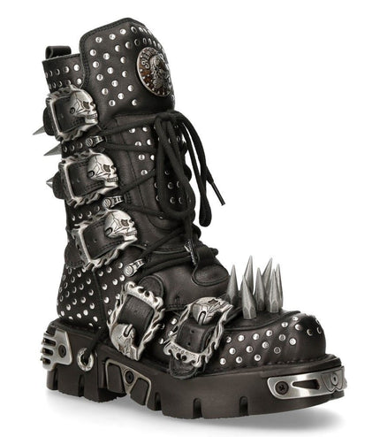 New Rock Black Leather Studded Gothic Boots - 1535-S1