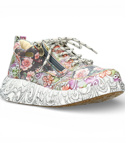 Laura Vita Women's Nikito 62 Grey Floral Leather Trainers Platform Sneaker Shoes