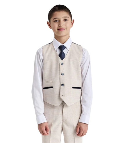Boys Cream 3 Piece Check Formal Suit - Regent