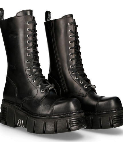 New Rock Unisex Metallic Black Techno Biker Boots - M-MILI211C-C1