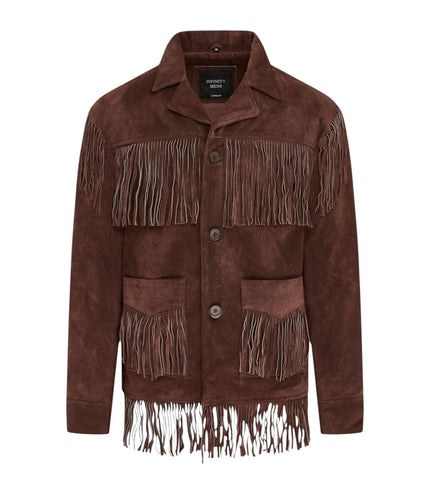 Men's Retro Brown Cowboy Suede Leather Fringe Jacket - Western