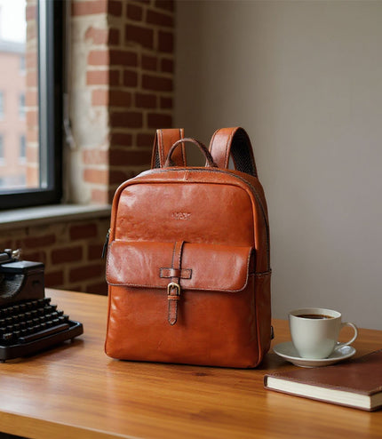 Genuine Leather Tan Vintage Laptop Backpack Travel Bag - Cove
