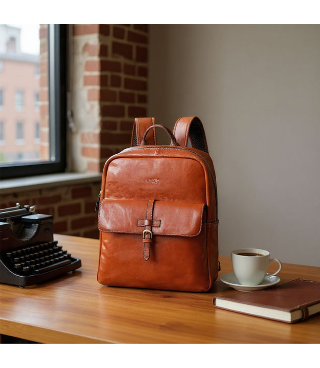 Genuine Leather Tan Vintage Laptop Backpack Travel Bag - Cove