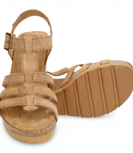 Panama Jack Women's Wedge Heel Bark Brown Suede Leather Sandals - Vero B1