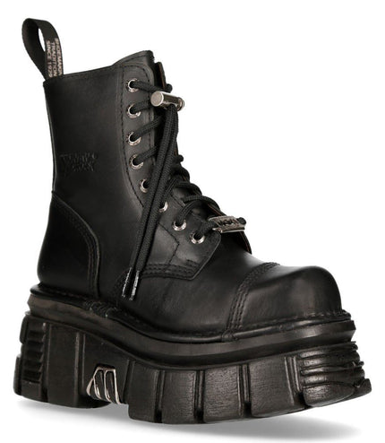 New Rock Black Leather Combat Tower Boots- M-NEWMILI083-S21