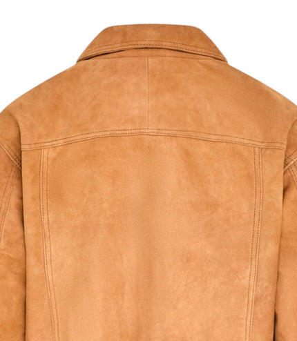 Womens Tan Leather Biker Bomber Oversized Jacket - Blouson