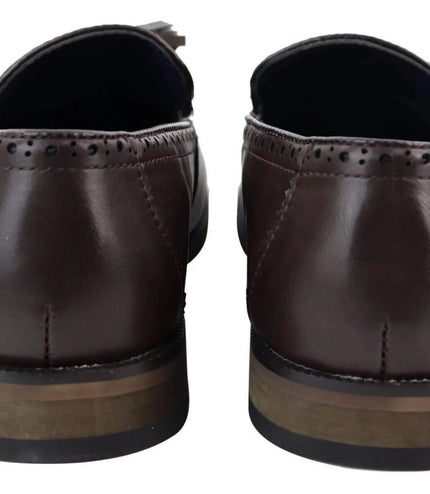 Mens Tasselled Brown Leather Tweed Brogue Slip On Loafers