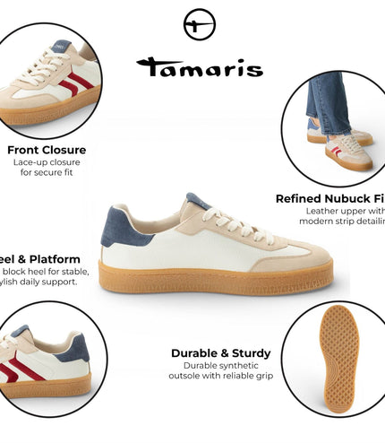 Tamaris Men's Off White Leather Red Stripe Trainer Sneaker Shoes