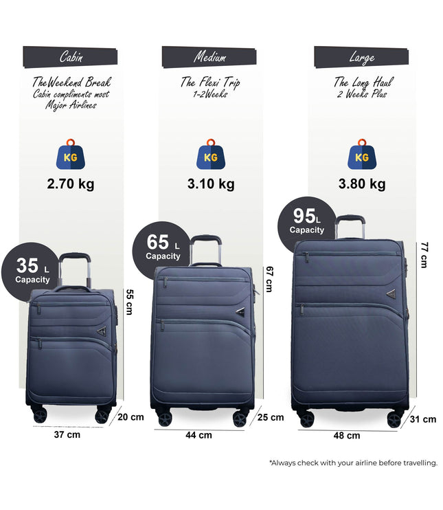 Corby Set of 3 Soft Shell Suitcase in Grey