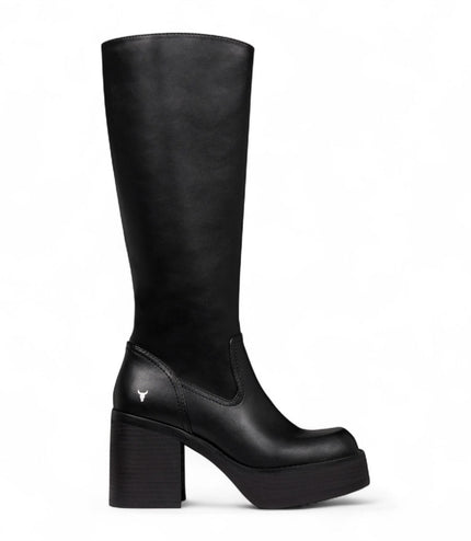 Windsorsmith Womens Black Faux Leather Knee-High Platform Heel Boots - Niche