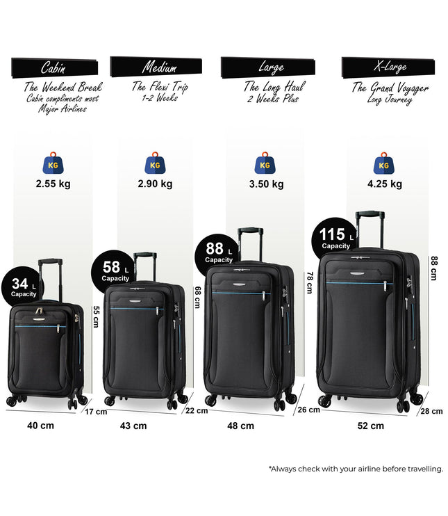 Cinderford Set of 4 Soft Shell Suitcase in Black