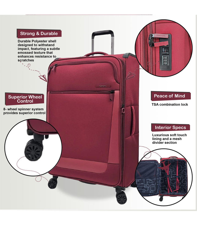 Bourne Set of 3 Soft Shell Suitcase in Burgundy