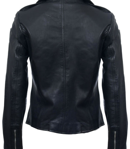 Womens Black Leather Biker Jacket-Tamale