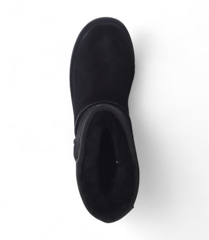 Women's Genuine Sheepskin Black Suede Slip-On Ankle Winter Boots - Dusk