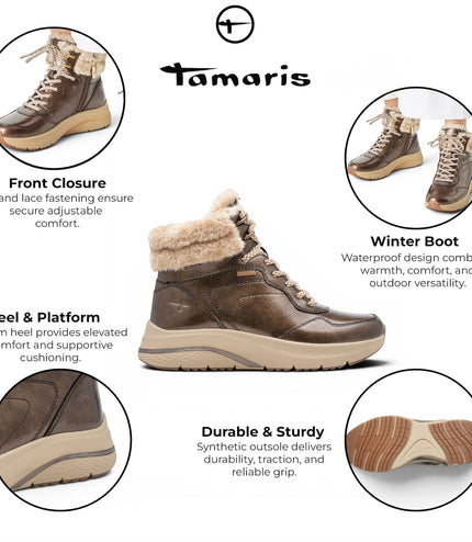 Tamaris Women’s Brown Warm Winter Waterproof Lace-up Ankle Boots - 26278-45