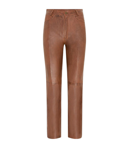 Womens Tan Lamb Leather 501 Biker Jeans - Ankara