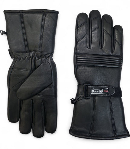 Men's Thermal Motorbike Black Leather Waterproof Biker Protection Gloves