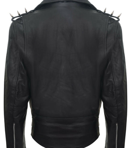 Men's  Brando  Black ''Ghostrider'' Spiked Leather Biker Jacket-Munich